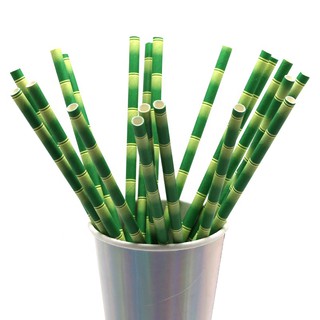 Canudo Papel Kit 25 Unidades Biodegradáveis Bamboo Para Festa, Drink E Topo De Bolo Resistente