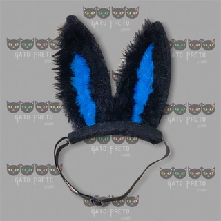 Orelha/Orelhinha de coelho pet (Para Gatos e Cães) Páscoa. cor:preto c/azul (3)