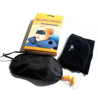 Kit Viagem Almofada Inflável Máscara Tapa Olhos Protetor Auricular para Descanso em Viagens Avião Sono (2)