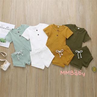✸ღ✸0-24m Newborn Baby Girls Boys Rib-knitted Short Sleeve T-shirt +Shorts 2Pcs Set Casual Cotton Clothing