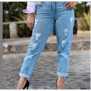 Calça Jeans Feminina Mom Desfiada Tendência (2)
