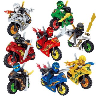 8 peças Lego Ninjago Minifiguras de motocicleta Blocos de construção