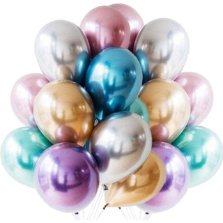 5 Unid - Balão Bexiga 9 Pol Metalizado Cromado Aluminio Platino P/ Bubble