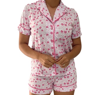 pijama blogueirinha americano short doll feminino gestante amamentação botões lançamento