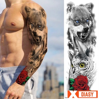 DIASY Adesivo De Tatuagem De Manga Grande Adesivo Impermeável Lobo Selvagem Tigre Adesivo De Tatuagem Temporária Lion Crown King Rose Arm Tattoo Design