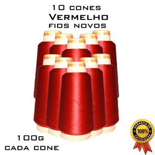 Fio Vermelho para Costura Overlock - Kit 10 cones 100gramas cada Total 1kg - Overloque, Interlock , galoneira, Linha.