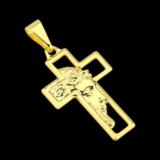 Pingente Folheado Masculino Crucifixo Banhado a Ouro 18k Cruz com Face de Cristo Vazado PROMOÇÃO