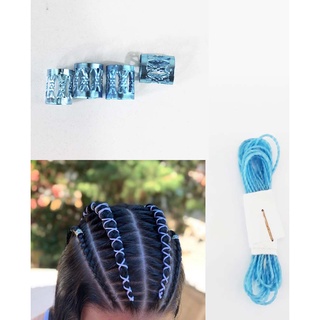 Kit Trancista fio de cetim e seda para trança + 4 aneis pequenos para decoração de cabelo