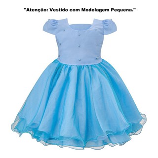 Vestido Infantil Azul Cinderela Frozen Aniversário