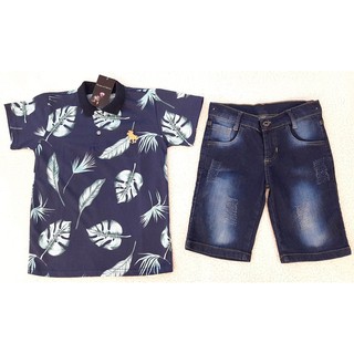 Conjunto Camisa Polo e Bermuda Jeans Infantil Masculino (2)
