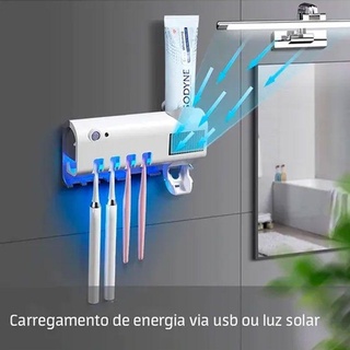 Dispenser Pasta e Escova De Dente Creme Dental Esterilizador Uv Recarrega Solar Com Suporte Parede Aplicador Automático Banheiro (8)