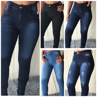 Calça feminina Jeans cós alto Skinny Levanta Bumbum...