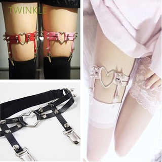 TWINKLE Rivet Studded Heart Garters for Women Handmade Belt Adjust Size Leg Ring Garter Punk Goth Harajuku Style Black