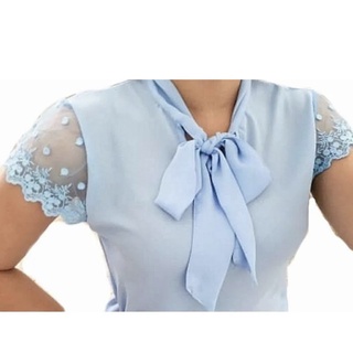 camisa manga curta feminina malha crepe gola gravata moda evangélica (5)