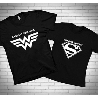 Conjunto Casal - Camiseta + Baby Look T-shirt Super man - Mulher Maravilha