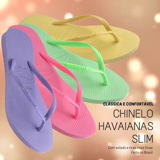 Chinelo Havaianas Slim Sandália Feminina Original Coleção 2021-22 - Cores / Amarelo Limão / Verde Jardim / Roxo Paisley / Rosa Cristal (1)