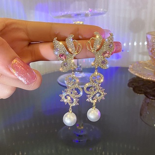 2021 nova moda coreana temperamento brincos de borla de diamante feminino exagerado design sentido borboleta brincos de pérola