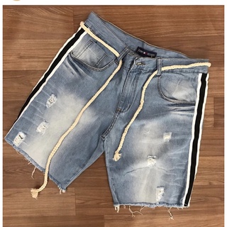 bermudas jeans curtinha curtas Corda/Cordão cinto faixa masculino linda(Você pode personalizar a faixa de sua preferência) destroyed rasgada listra lateral (8)