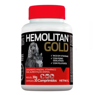 Hemolitan Gold Para Cães E Gatos Com 30 Comprimidos Vetnil