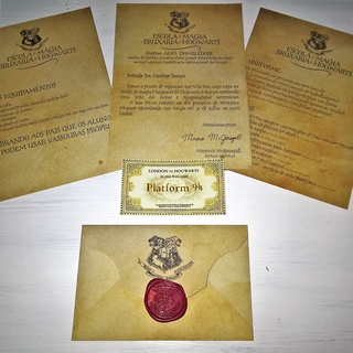 Carta de Aceitação Hogwarts Premium Personalizada, Primeiro ano, com Tickets e lacre em cera - Harry Potter