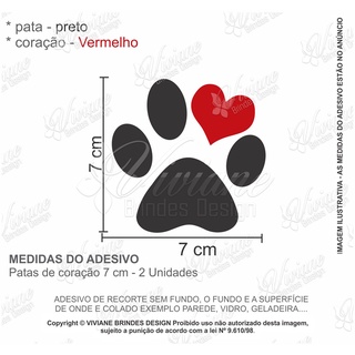 Kit 2 Adesivos decorativo Patas com coração 7cm Pet shop Cachorro Dog