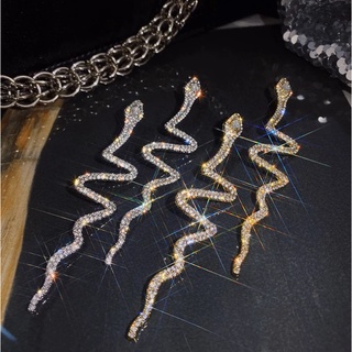 Brincos com borla de cristal formato de cobra brilhante ( 6CM ), com strass, para casamentos, moda, joias