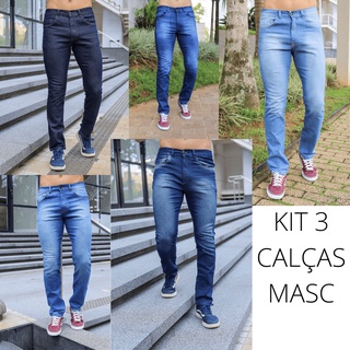 Kit 3 Calças Jeans Masculina Slim Com Elastano