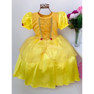 Vestido Infantil Bela e a Fera Amarelo Princesa Fantasia