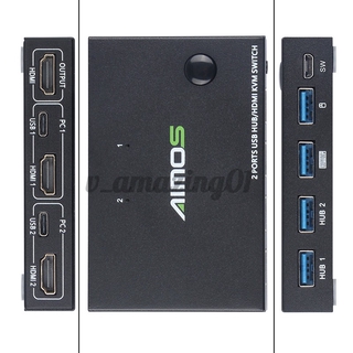 AIMOS USB HDMI Switch Box Video Switch Display 4K Splitter KVM Switch for 2 PCs Share Switcher Keyboard Mouse Printer (4)