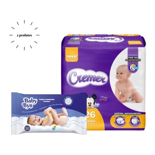 Kit Higiene Bebe Basico Com Fraldas Disney Cremer + Toalhas Umedecidas BabyByn Barata Envio Rápido