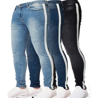 Calça Jeans Masculina Slim com elastano laycra faixa lateral varios modelos