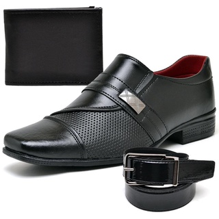 kit sapato social masculino preto fivela com cinto e carteira brinde lançamento