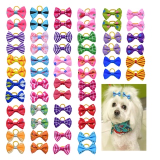 10 Pieces Of Dog Grooming Bow Mixed 30 Color Cat And Dog Bow Accessories Dog Rubber Headband.