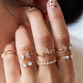 7 unidades / conjunto de anel borboleta flor de cristal vintage para mulheres meninas joias de dedo requintadas coreanas