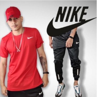 Kit Conjunto Nike Masculino Calça Jogger Com Bolsos Refletiva + Camiseta Dri Fit Tecido Leve