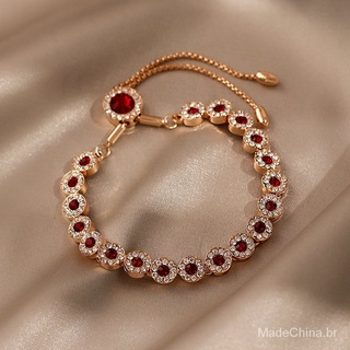 [Jóias para mulheres, pulseira de temperamento] rosa ouro rosa cristal vermelho vermelho pulseira vintage pulseira feminina design elegante estilo simples pulseira estilo europeu estilo popular coreano TXfa (8)
