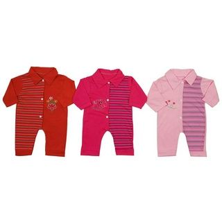 Macacão Listrado Bebê Recém-nascido Menina - Kit Com 3 Unidades Cores Rosa/Pink/Vermelho