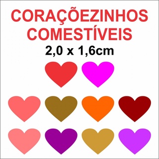 150 - 100 - 50 Corações 2,0x1,6cm em Papel Arroz p/ Cupcake - Bolo - Doce - Recortadas