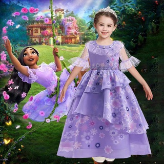 Summer Fancy Encanto Floral Girls Ruffle Style Puff Sleeve Isabela Dress Elegant Kids Tulle Birthday Party Prom Cosplay