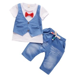 kids clothing set short sleeve t-shirt + Denim pants (1)