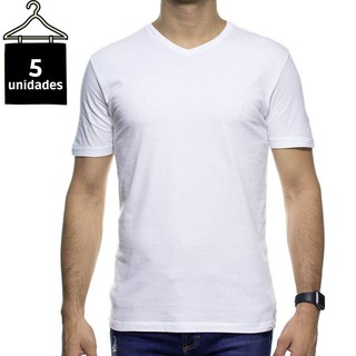 Kit 5 Camisetas Gola V Brancas Lisa Camisa Malha 100% Algodão