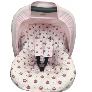 Capa forro acolchoado para aparelho bebê conforto com protetores para o cinto e mais capota solar cor coroa rosa com capota rosa