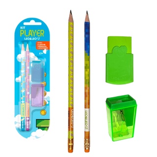 Kit escolar Para Crianças com 4 peças lápis borracha apontador (1)