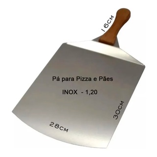 Pá em Aço Inoxidável ( INOX ) Para Pizza , Tortas e Pães Rústicos Premium com Dimensões 28 x 30 cm comCabo de Madeira (1)