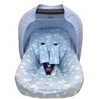 Capa Para Bebê Conforto Modelo Universal Com Capota Solar e protetor para cinto nuvem azul com capota azul bebê