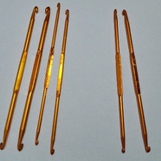 Kit com 2 ou 4 Agulha de croche de aluminio, dourada, com ponta dupla, numeros 1 a 8