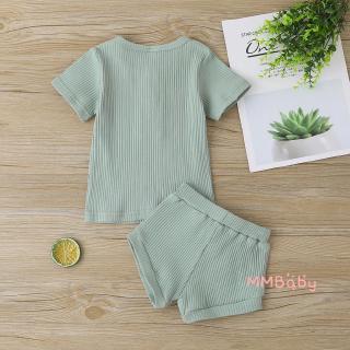 ✸ღ✸0-24m Newborn Baby Girls Boys Rib-knitted Short Sleeve T-shirt +Shorts 2Pcs Set Casual Cotton Clothing (6)