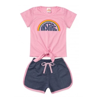 Conjunto Infantil Feminino , Blusa de Amarrar com estampa arco-íris Inspire Tam1 ao 8 ano .