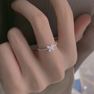 Anel de diamante borboleta de prata 925 fêmea ins pequeno anel Novo presente de acessórios simples