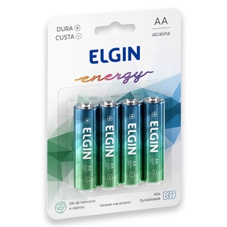 04 Pilhas Bateria AA Alcalina Pequena Cilíndrica Elgin - 01 Cartela